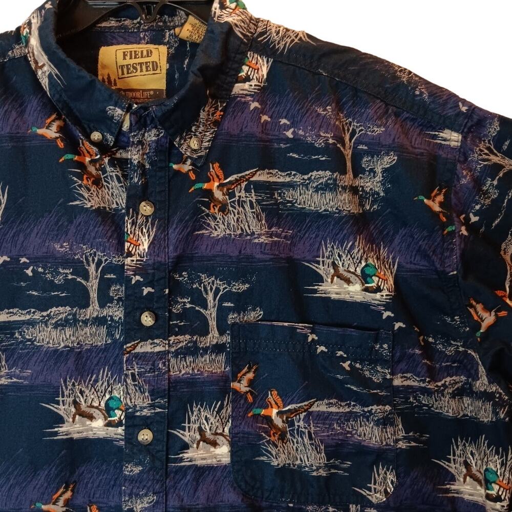 Outdoor Life Field Tested Brushed Shirt Mens XL Blue/Purple Duck Theme‎ Casual